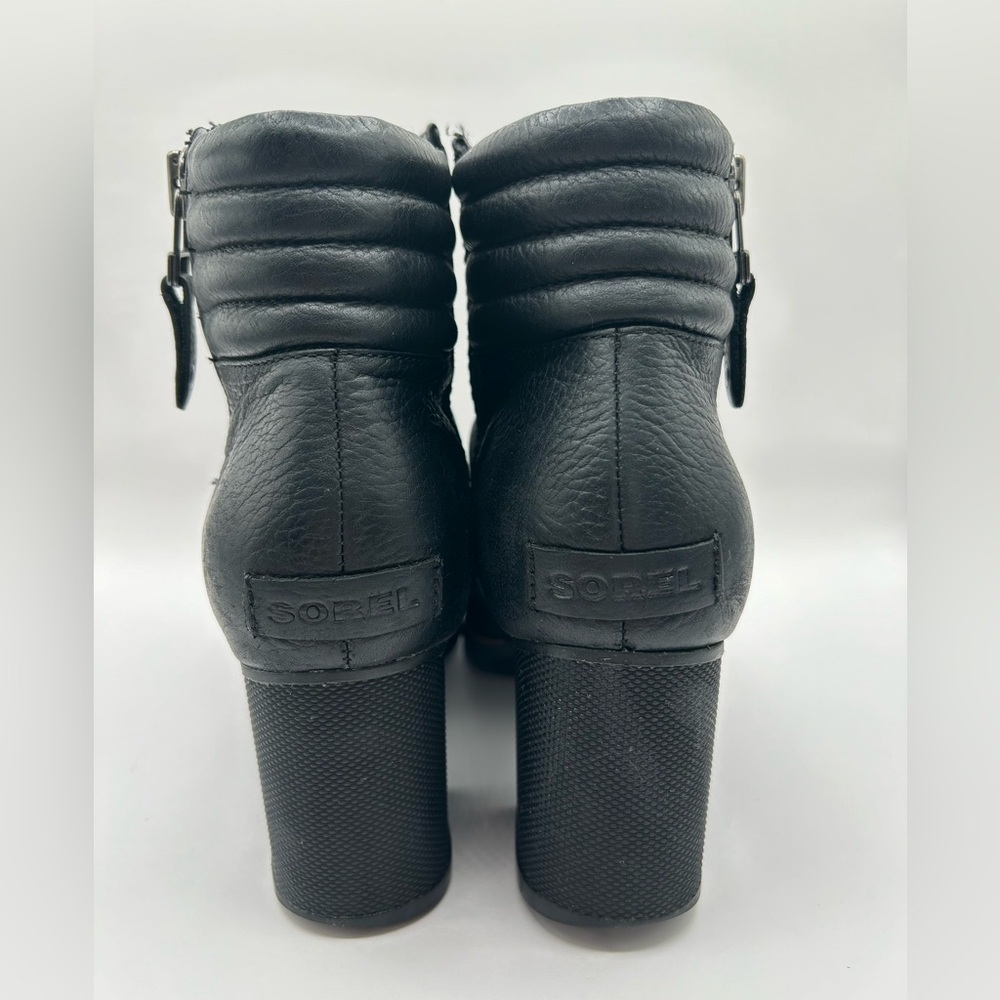 Sorel Women's Black Danica Leather Zip Block Heel Ankle Bootie Sz 10 - Picture 5 of 13